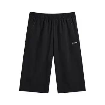 Li-Ning Fashionable Versatile Simple Letter Comfortable Soft Seven-Point Casual Shorts Unisex shorts Black AKQV065-1