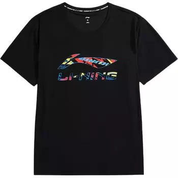 Li-Ning Быстросохнущая повседневная свободная футболка с короткими рукавами серии Feather Badminton, топы унисекс, черные ATSU833-1 3XL