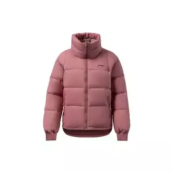 Li-Ning Фитнес-серия, однотонная повседневная свободная теплая пуховая куртка с воротником-стойкой, женская верхняя одежда, пыльная роза AYMR154-7 XXL