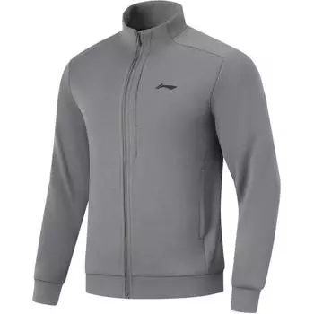Li Ning Fitness Series Brand Logo Повседневный удобный кардиган с воротником-стойкой, мужская толстовка Shadow-Gray AWDU395-3 XXXL