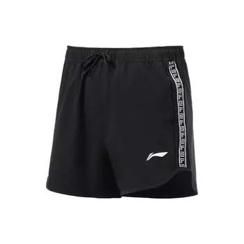Li Ning Fitness Series быстросохнущие прохладные тканые спортивные шорты женские шорты черные AKSR446-1 L
