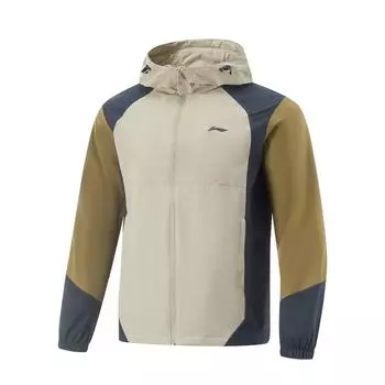 Li-Ning Fitness Series Casual Comfortable Simple Hooded Zipper Color Block Breathable Sports Windbreaker Men outerwear Coastal-Gray AFDV753-5 L