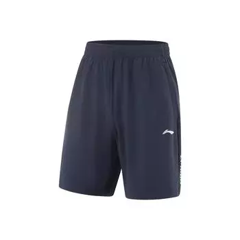 Li-Ning Fitness Series Casual Minimalist Solid Color Lace-Up Sports Shorts Men shorts Ink-Blue AKYV033-7 S