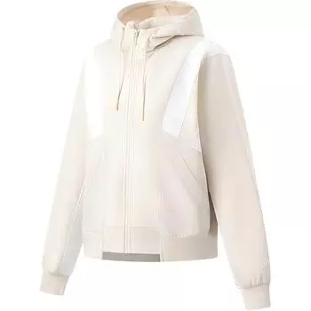 Li-Ning Fitness Series Color Block Zip-Up Hooded Comfortable Breathable Loose Sports Windbreaker Women outerwear Gravel-Gray Standard-White AFDU294-6 L
