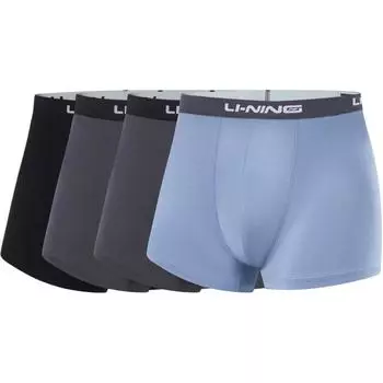 Li-Ning Fitness Series Elastic Letter Antibacterial Comfortable Boxer Briefs 4-Pack Men Underwear AUAU017-1 M
