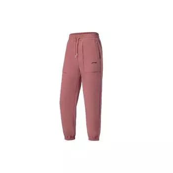 Li Ning Fitness Series флисовые свободные спортивные длинные брюки с манжетами женские брюки розового цвета AYKS014-2 S