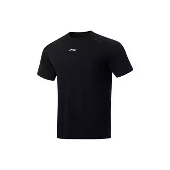 Li-Ning Fitness Series Футболка с круглым вырезом и короткими рукавами с буквенным принтом, мужские топы, черные ATST035-4 S