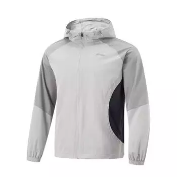 Li-Ning Fitness Series Hooded Zip Logo Raglan Long Sleeve Windbreaker Men Outerwear Static-Grey Geological-Grey AFDV067-3 XL