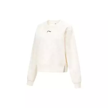 Li Ning Fitness Series Letter Logo Printed Fleece Теплый антибактериальный свободный пуловер Толстовка Женская толстовка Champagne-White AWDT792-1 L