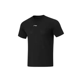 Li-Ning Fitness Series Letter Print Moisture-Wicking Quick-Dry Round Neck Short Sleeve T-Shirt Men Tops Black ATSU425-1 S