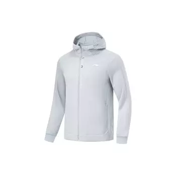 Li Ning Fitness Series Letter Print Simple Outdoor Running High Stretch Hooded Cardigan Hooded Hoody Hoody Mist-Gray AWDU067-5 3XL