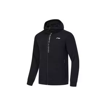 Li Ning Fitness Series Letter Print Simple Outdoor Running High Stretch Hooded Cardigan Hooded Hoody Hoody Shirt Men Hoody Black AWDU067-1 S