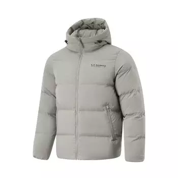 Li Ning Fitness Series Letter Zipper Hooded Short Sleeve Down Jacket Men Jackets Stone-Grey AYMU701-2 L