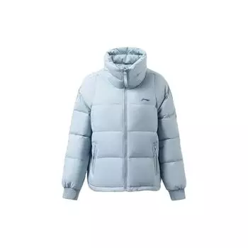 Li Ning Fitness Series Logo Print Casual Free Stand Wool Jacket Women Upper Clothing Mist-Blue AYMS268-4 XXL