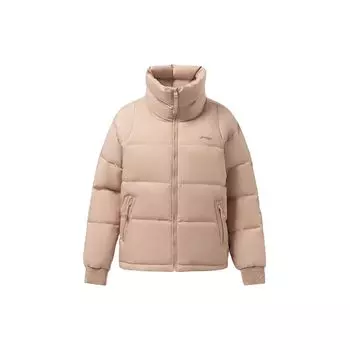 Li Ning Fitness Series Logo Print Casual Free Stand Wool Jacket Women Upper Clothing Sugar-Coffee AYMR154-5 M