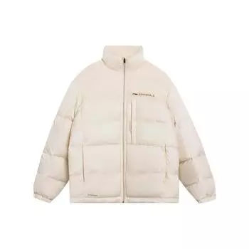 Li Ning Fitness Series Logo Print Letter Теплая куртка-пуховик с воротником-стойкой и длинными рукавами на молнии для мужчин Куртки лебедь-белый AYMS205-2 XL