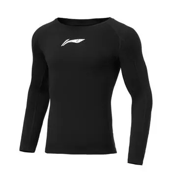 Li Ning Fitness Series Logo Print Теплая компрессионная тренировочная рубашка с длинным рукавом для мужчин, черные топы AUDT503-1 XXL