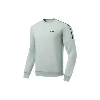 Li Ning Fitness Series Logo Splicing Round Neck Long Sleeve Knitted Sports Hoody Men Hoody Water-Gray-Grey AWDU915-3 S