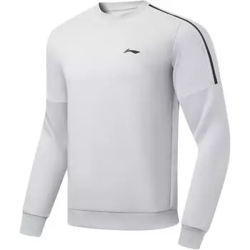 Li Ning Fitness Series Logo Splicing Round Neck Long Sleeve Knitted Sports Hoody Men sweatshirt Coin-Gray AWDU915-2 M