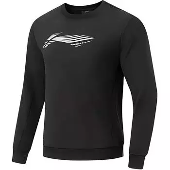 Li Ning Fitness Series Logo Удобная повседневная толстовка с круглым вырезом и логотипом Мужская толстовка черного цвета AWDTA63-1 S