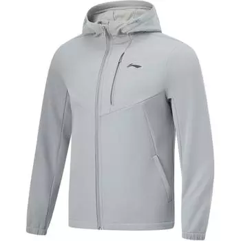 Li Ning Fitness Series однотонная флисовая куртка с капюшоном и застежкой-молнией, теплая спортивная ветровка для мужчин, верхняя одежда, цвет гравийно-серый AFDT787-6 M