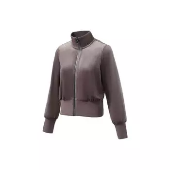 Li Ning Fitness Series однотонная флисовая свободная толстовка с длинным рукавом на молнии с воротником-стойкой, женская толстовка коричневого цвета AWDR920-8 M