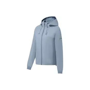 Li Ning Fitness Series однотонная флисовая ветровка с капюшоном на молнии женская верхняя одежда нежно-серо-голубого цвета AFDSA14-5 S