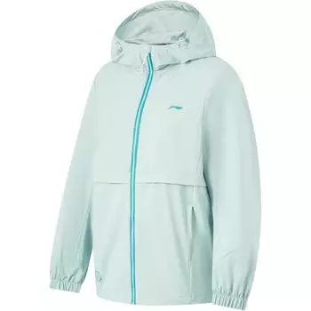Li Ning Fitness Series однотонная молния с капюшоном удобная дышащая свободная спортивная ветровка женская верхняя одежда перо-зеленый AFDU150-4 XS