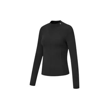 Li-Ning Fitness Series, однотонная облегающая футболка с высоким воротником и длинными рукавами, женские топы, черный ATLT094-2 S