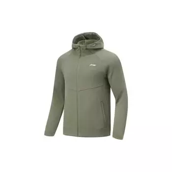 Li Ning Fitness Series однотонная уличная повседневная спортивная флисовая куртка с капюшоном на молнии с длинным рукавом мужские куртки смешанного цвета дымчато-зеленый AWDU069-3 XL