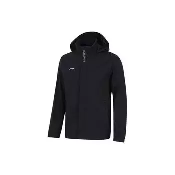 Li Ning Fitness Series однотонная водонепроницаемая спортивная ветровка мужская верхняя одежда черного цвета AFDT753-1 M