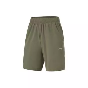 Li Ning Fitness Series однотонные эластичные быстросохнущие трикотажные спортивные шорты мужские шорты цвета милитари-зеленый AKYU353-8 S