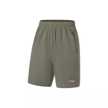 Li Ning Fitness Series Однотонные быстросохнущие спортивные шорты с логотипом, мужские шорты цвета милитари-зеленый AKST297-4 L