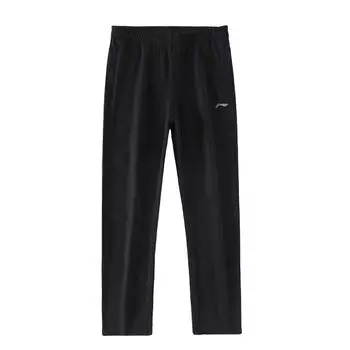 Li Ning Fitness Series однотонные фирменные принты с логотипом, прямые длинные брюки, трикотажные спортивные брюки, мужские плавки, черные AKLU881-1 S