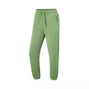 Li Ning Fitness Series однотонные, с высокой талией, на шнурке, удобные, дышащие, универсальные, с манжетами, трикотажные спортивные штаны для женщин, низ каменно-зеленого цвета AKLU482-2 S