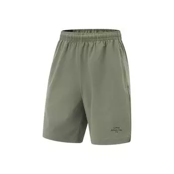Li Ning Fitness Series однотонные, со средней талией, удобные, дышащие, универсальные, прямые, спортивные шорты, мужские шорты, чайно-зеленый AKSV299-1 S