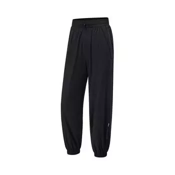 Li Ning Fitness Series однотонные, со средней талией, удобные, универсальные, дышащие, свободные манжеты, трикотажные спортивные брюки для женщин, черные AYKU092-3 S