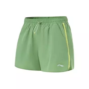 Li Ning Fitness Series однотонные, со средней талией, удобные, свободные, прямые, спортивные шорты, женские шорты, каменно-зеленые AKSU462-4 S