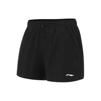 Li Ning Fitness Series однотонные, со средней талией, удобные, свободные, прямые, спортивные шорты, женские, черные AKSU462-2 S