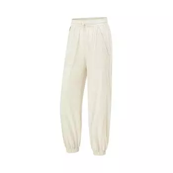 Li Ning Fitness Series однотонные, со средней талией, удобные, универсальные, дышащие, свободные, с манжетами, трикотажные спортивные штаны для женщин, овсяно-серые AYKU092-5 S