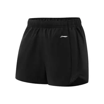Li Ning Fitness Series однотонные, со средней посадкой, удобные, дышащие, универсальные, прямые, спортивные шорты, женские шорты, черные, сланцево-фиолетовые AKSV524-1 XS