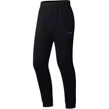 Li Ning Fitness Series однотонные, средней талии, удобные, дышащие, универсальные, зауженные трикотажные спортивные брюки, мужские брюки, черные AKLT005-1 S