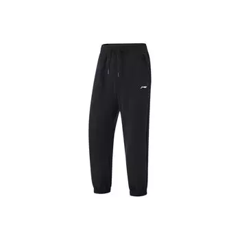 Li Ning Fitness Series однотонные свободные трикотажные спортивные брюки со шнурком женские плавки черного цвета AKLU482-4 S