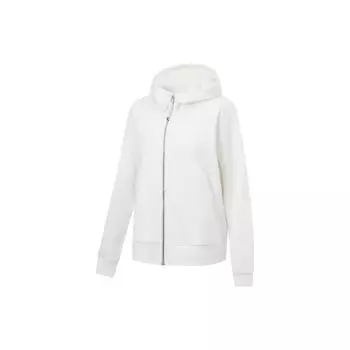 Li Ning Fitness Series однотонный флисовый кардиган с капюшоном, женские толстовки цвета шампанского и белого AWDT802-1 L