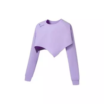 Li Ning Fitness Series однотонный свободный свитер с круглым вырезом и длинными рукавами, женская толстовка нефритово-фиолетового цвета AWDS934-3 M