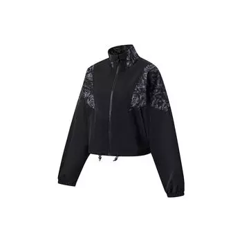 Li Ning Fitness Series Полная печать Короткая свободная спортивная ветровка Женская верхняя одежда Черный AFDT498-3 S