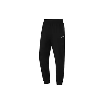 Li Ning Fitness Series повседневные удобные однотонные спортивные брюки со средней талией, влагоотводящие трикотажные брюки для мужчин, черные AKYU415-1 S