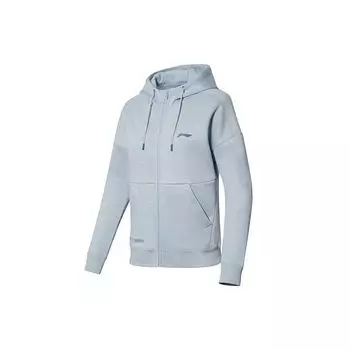 Li Ning Fitness Series Повседневный флисовый свободный кардиган с капюшоном Толстовка Куртка Женская верхняя одежда Mist-Blue AWDR884-3 XS