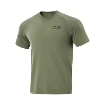 Li-Ning Fitness Series Round Neck Letter Knitted Short Sleeve T-Shirt Men Tops Tea-Green ATSV317-1 M