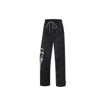 Li Ning Fitness Series с буквенным принтом, прямые флисовые теплые антибактериальные свободные трикотажные спортивные штаны, женские плавки, черный цвет AKLT804-3 XS